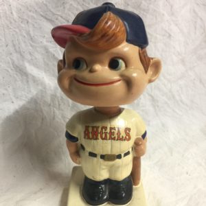 Anaheim Angels MLB Extremely Scarce Crooked Cap Nodder 1962 Vintage Bobblehead White Square Base