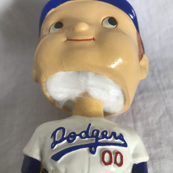 LA Dodgers Unique Face Extremely Scarce Wood Base Nodder 1960 Vintage Bobblehead