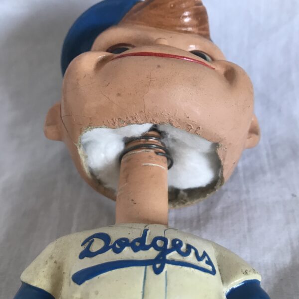 LA Dodgers MLB Extremely Scarce Crooked Cap Nodder 1962 Vintage Bobblehead White Square Base
