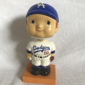 LA Dodgers MLB Unique Face Extremely Scarce Wood Color Base Nodder 1960 Vintage Bobblehead