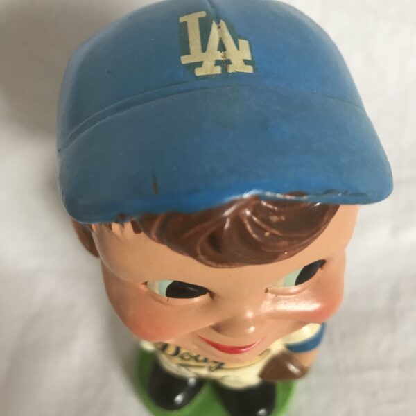 LA Dodgers Extremely Scarce Swirl Cap Nodder 1963 Vintage Bobblehead Green Base