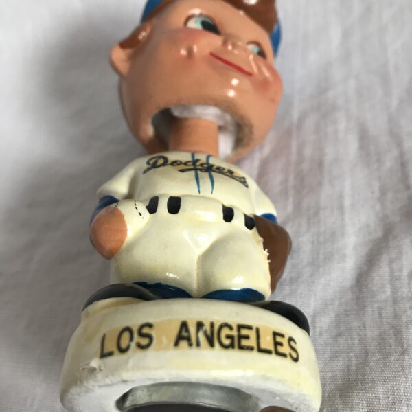 LA Dodgers Swirl Cap Extremely Scarce Mini Nodder 1961 Vintage Bobblehead White Base