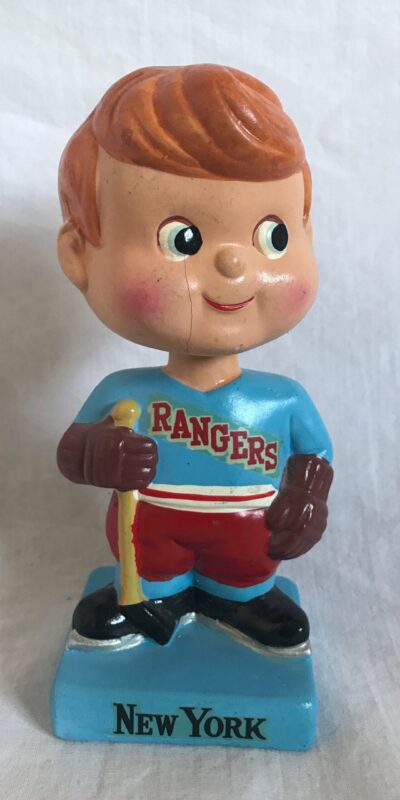 New York Rangers Black Decal 1962 Square Base Vintage Bobblehead Rare NHL Nodder